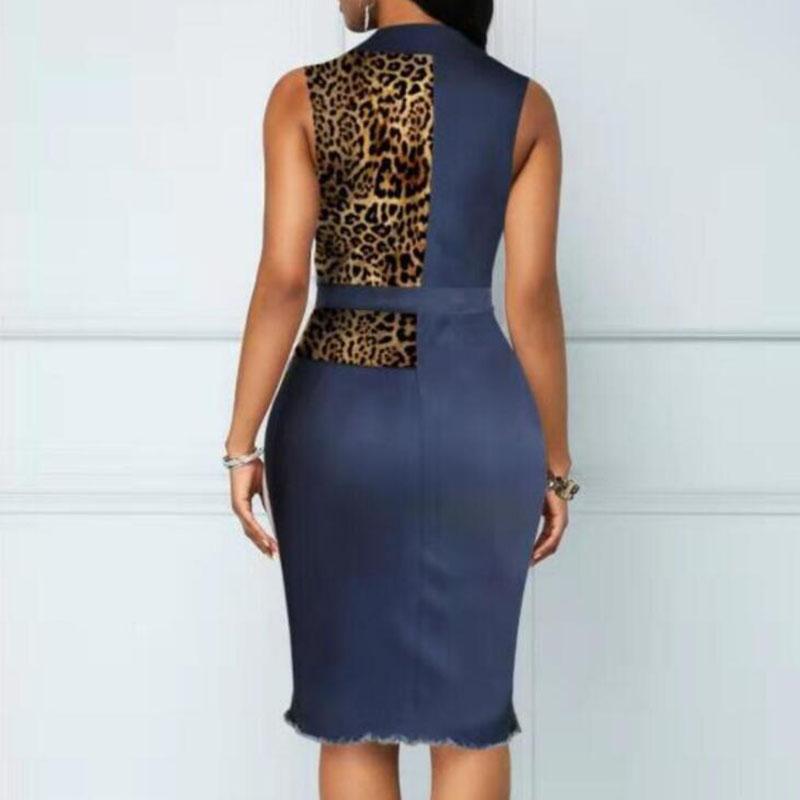 Leopard Patchwork Denim Midi Dres